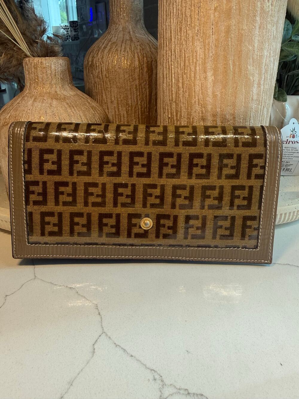Vintage Fendi SAS Zucca Monogram Patent Leather Clip Bifold Wallet